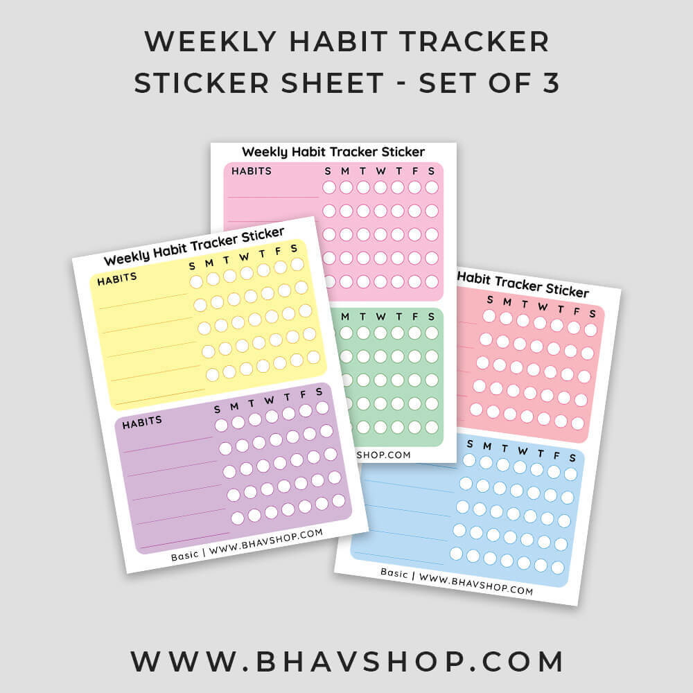 Weekly Habit Tracker Sticker Sheet, Basic - Set of 3 Sheets – Bhav Shop