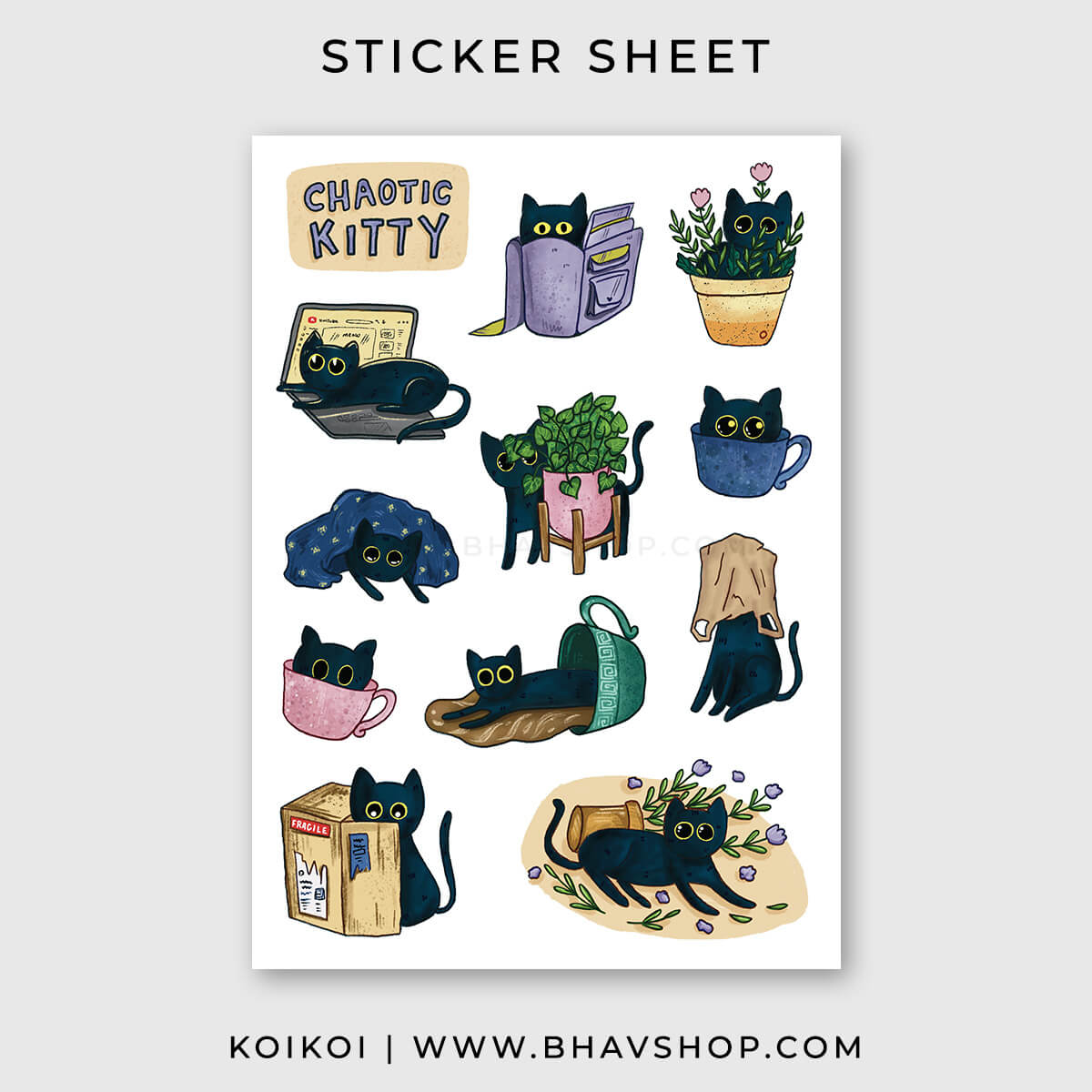 Chaotic Kitty Sticker Sheet – Bhav Shop